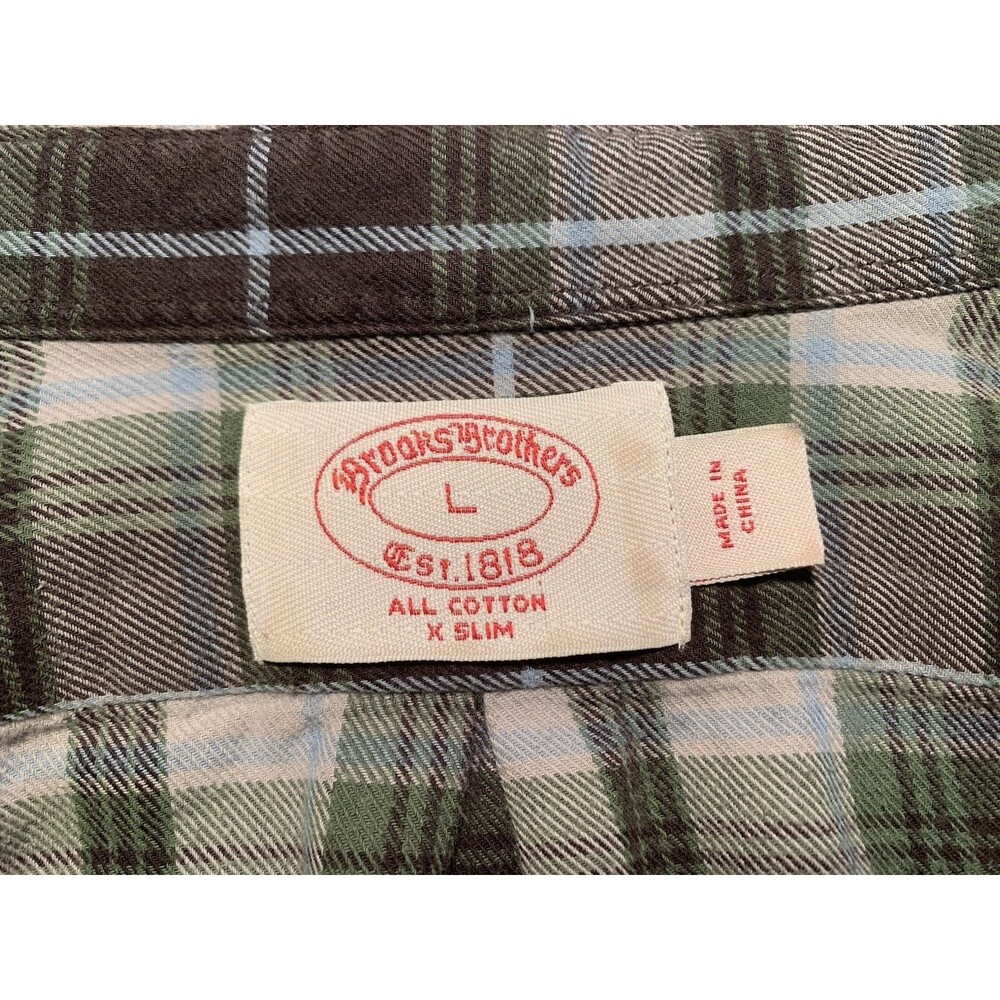 BROOKS BROTHERS XSlim L Large All Cotton Flannel Button Down Plaid Shirt